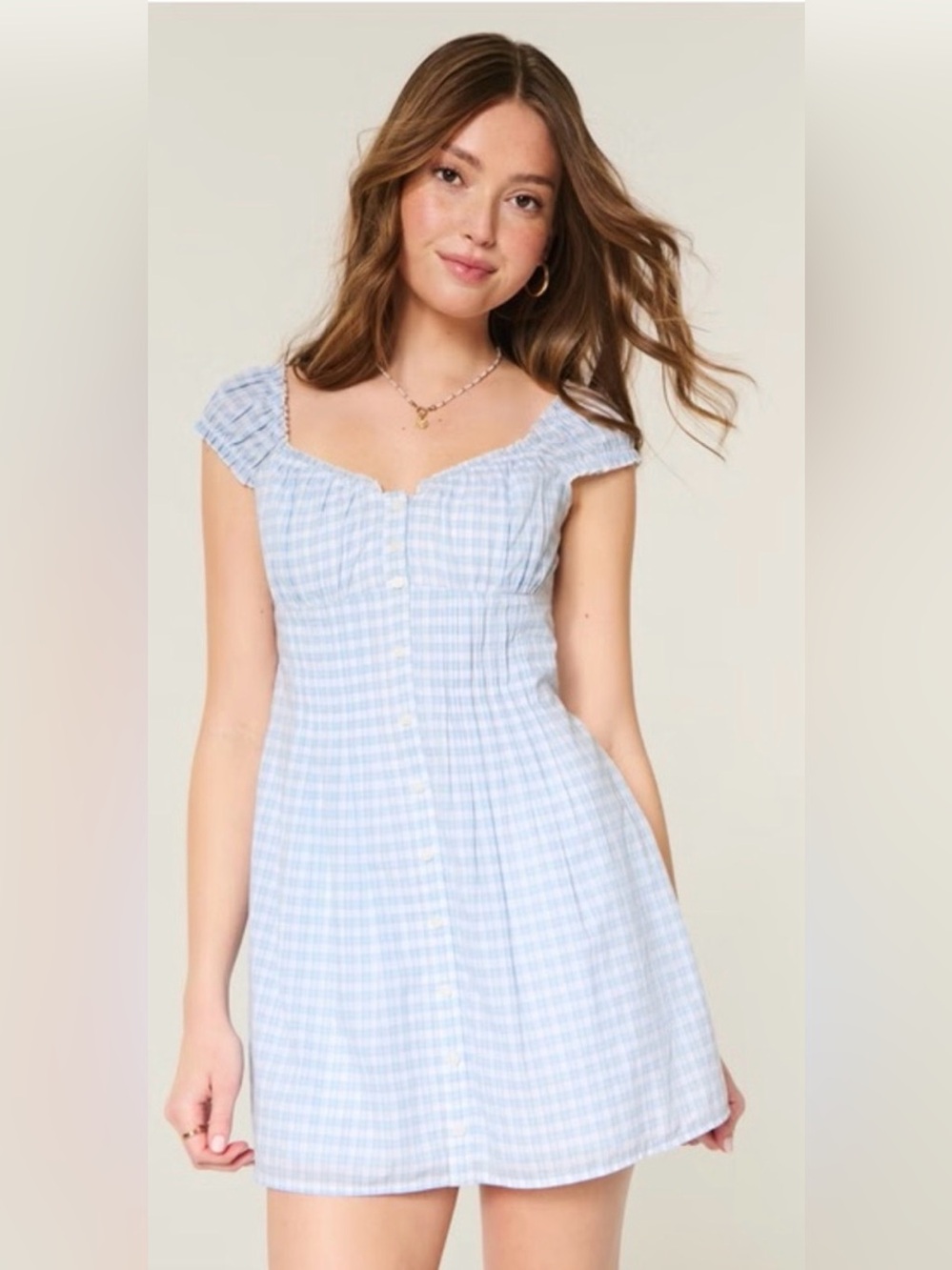 Hollister Light Blue Gingham Button-Front Mini Dress